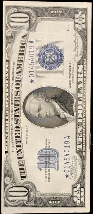 1934 A $10 Bill Star Note Silver Certificate Vf Xf Still White Look Rare