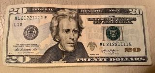 2013 $20 Twenty Dollar Bill Rare Binary Serial Number Collectors Note Fancy 1 2
