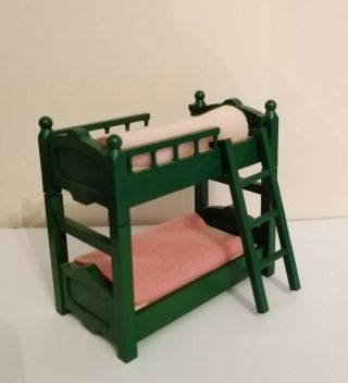Epoch Sylvanian Families Vintage Green Bunk Beds With Blankets 1987