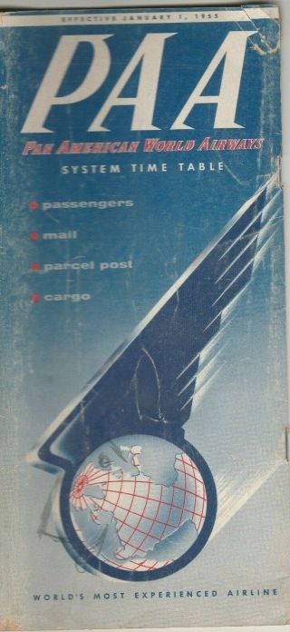 Usa - Paa Old Rare Timetable Brochure Pan American Airways 1955