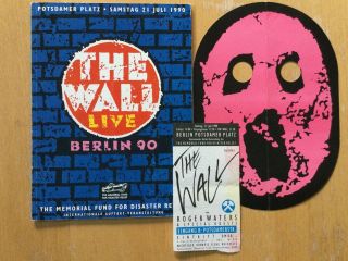Rare - Roger Waters " The Wall " Berlin 1990 — Ticket,  Program & Mask Pink Floyd