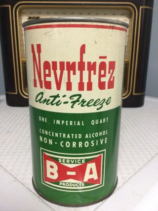 Ba British American Oil Nevrfrez Anti - Freeze Imperial Quart Rare Vintage Oil Can