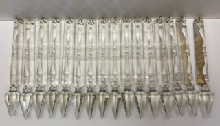 16 Rare 7 - 3/8” Antique Cut Crystal Ice Cicles Spears Chandelier Prisms Notched