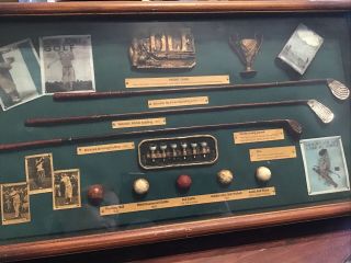 Vintage History Of Golf Antique Collectible Shadow Box Balls Irons Tees 21x11