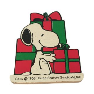 Vintage 1958 Snoopy Christmas Ornament Wood Snoopy With Presents Rare Htf