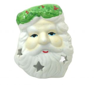 Vtg Ceramic Cutout Santa Claus Christmas Tea Light Votive Candle Holder Gift