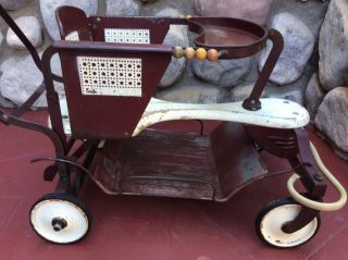 Vintage Rare 1950s Taylor Tot Metal Baby Stroller Walker W/ Red Paint