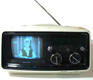 Rare Mid Century Modern Space Age White Sharp 3s - 26w Portable Alarm Clock Tv B&w