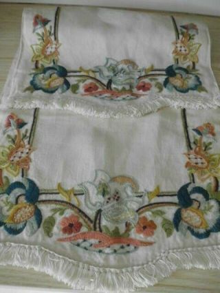 Vintage Hand Embroidered Crewel Work Chair Back Covers