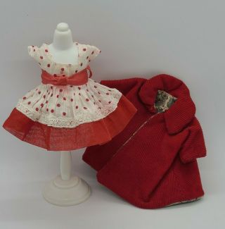Vintage 1950s Vogue Ginny Doll Rain Or Shine Polka Dot Tagged Dress 32 & Coat