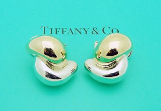 Rare Tiffany & Co.  Omega Back Earrings In 14k Gold & Sterling Silver