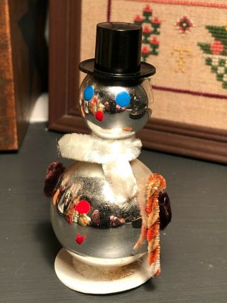 Japan Vintage Antique Folk Art Glass Ball Chenille Pipe Snowman Ornament