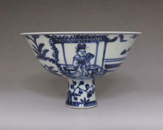 VERY RARE CHINESE BLUE AND WHITE PORCELAIN HIGH BOWL WITH XUANDE MARK (E126) 2