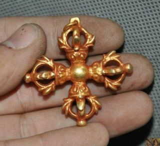 Tibetan Buddhism Bronze 24k Gold Vajra Dorje Phurpa Exorcism Talisman Pendant