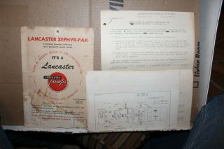 Vintage Lancaster Zephyr - Pak Water Pump Model 170 Instructions Sheets Rare