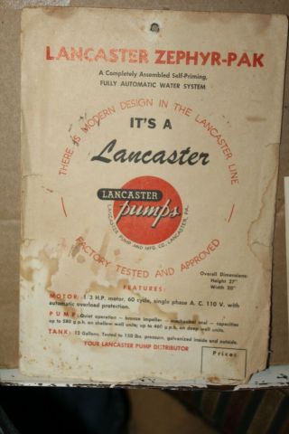 Vintage Lancaster Zephyr - Pak Water Pump Model 170 Instructions Sheets Rare 2