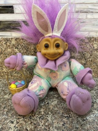 Rare Russ Troll Doll 6” Soft Body Purple Hair Brown Eyes Easter Bunny