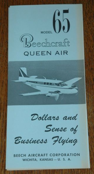 Vintage Rare 1961 Beechcraft Model 65 Queen Air Brochure
