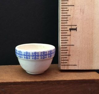 Vintage Miniature Dollhouse Pottery White W/blue Band Mixing Bowl 1:12