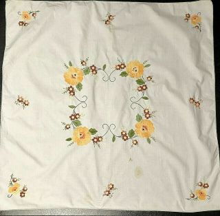 Vintage Square Cross Stitch Embroidered Tablecloth Floral 31 " X 32 "