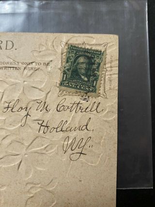 Antique Rare 1902 Ben Franklin 1 Cent Green Stamp On Vintage Postcard York