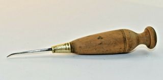 Antique Wood Handle Brass Awl - Pick Tool Woodworking Carving