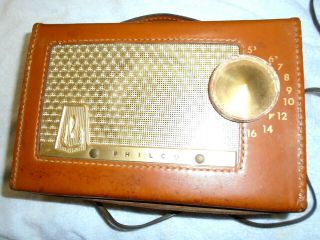 1955 Rare Vintage Leather Case Wrapped Philco Tube Radio Model D - 655 - 123