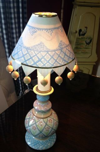 Rare Mackenzie Childs Charming Vintage Candlestick Lamp & Matching Beaded Shade