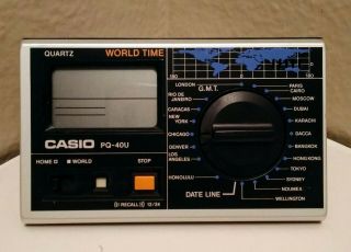 Vintage Casio Pq - 40u Quartz World Time Pocket Travel Size Alarm
