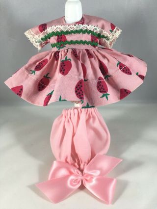 Vintage Strawberry Dress - Maybe Muffie And Fits Ginny,  Bloomers & Bow (no Doll)