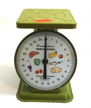 Vintage American Family Scale In Avocado Green 0 - 25 Pounds Kitchen Scales