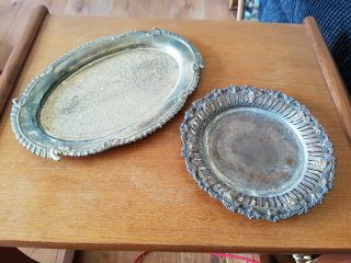 2 X Epns Shallow Dishes - 1 X Pierced With Grapes Design,  1 X Oval