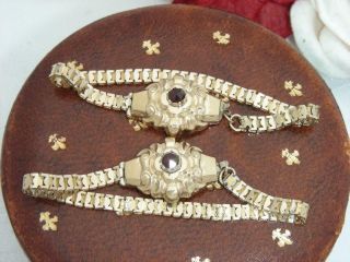Very Rare Matching Pair C1870 Antique Victorian 14k Gold Garnet Baby Bracelets
