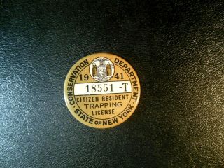 Vtg Rare 1941 York State Citizen Trapping License Pinback.