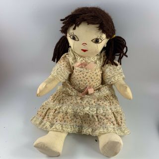 Vintage 1970’s Era Handmade Cloth Stuffed Doll With Sewn Features