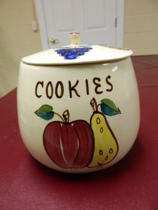 Rare Retro 40s Purinton Pottery Hand Painted Apple/pear Canister Cookie Jar