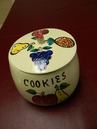Rare Retro 40s Purinton Pottery Hand Painted Apple/Pear Canister Cookie Jar 2