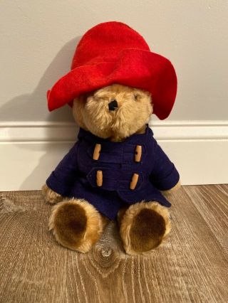Vintage Paddington Bear Eden Toys 1975 1981 Red Rain Hat Blue Coat Toggle Felt