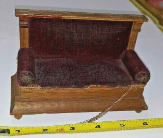 Vintage Victorian Wooden Velveteen Burgandy Upholstered Sofa Couch Furniture