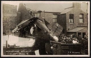 Postcard,  Leicester,  Aeroplane Accident,  Clarendon Park,  1917,  Rp.  Rare Item.