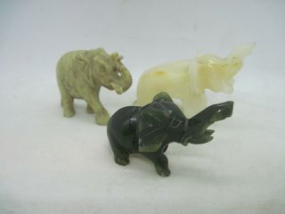 3 Small Vintage Jade / Hardstone Carved Elephant Figures