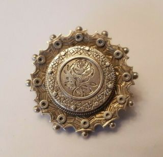 Antique Victorian Silver Arts And Crafts Circular Brooch / Pin
