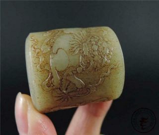 Antique Authentic Old Chinese Celadon Nephrite Jade Carved Archer 