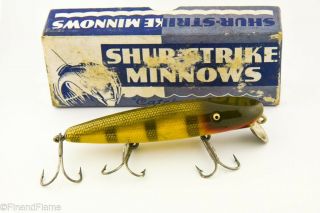 Vintage Shur Strike Pikie Minnow Antique Fishing Lure In Blue Box Lc6