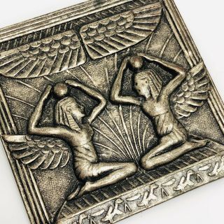 Vintage Egyptian Revival Brooch Winged Pharaoh Goddess Antiqued Silver Tone