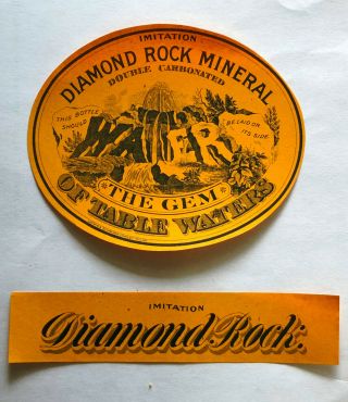 Diamond Rock Mineral Water Antique Bottle And Neck Labels - 1880 
