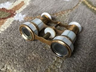 Antique Mother Of Pearl Brass Opera Glasses Binoculars Old Vintage
