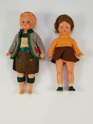 Vintage Dutch Boy And Girl 6 Inch Dolls Dressed In Traditional Clothing Holland