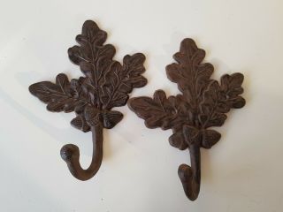 Cast Iron Oak Leaf Wall Hooks Rustic Country Chic