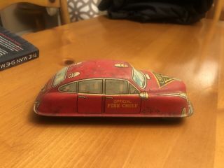 Rare Tin Litho Friction Official Fire Chief Car Japan